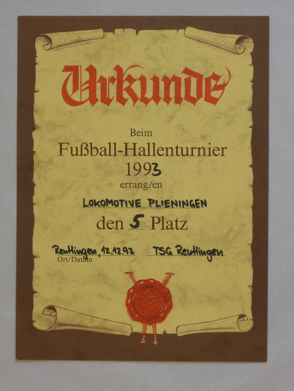 Fußballurkunde Lokomotive Plieningen (Stadtmuseum Stuttgart CC BY-NC-SA)