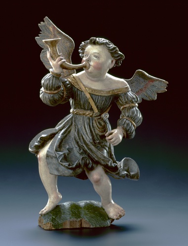Engel mit Jagdhorn aus der Figurengruppe der Einhornjagd (Landesmuseum Württemberg, Stuttgart CC BY-SA)