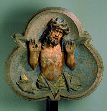 Schlussstein: Christus mit Dornenkrone und Wundmalen (Stadtmuseum im Gelben Haus Esslingen CC BY-NC-SA)