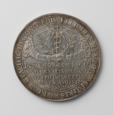 Medaille des Domkapitels Münster auf die Behauptung im Westfälischen Frieden (Landesmuseum Württemberg, Stuttgart CC BY-SA)