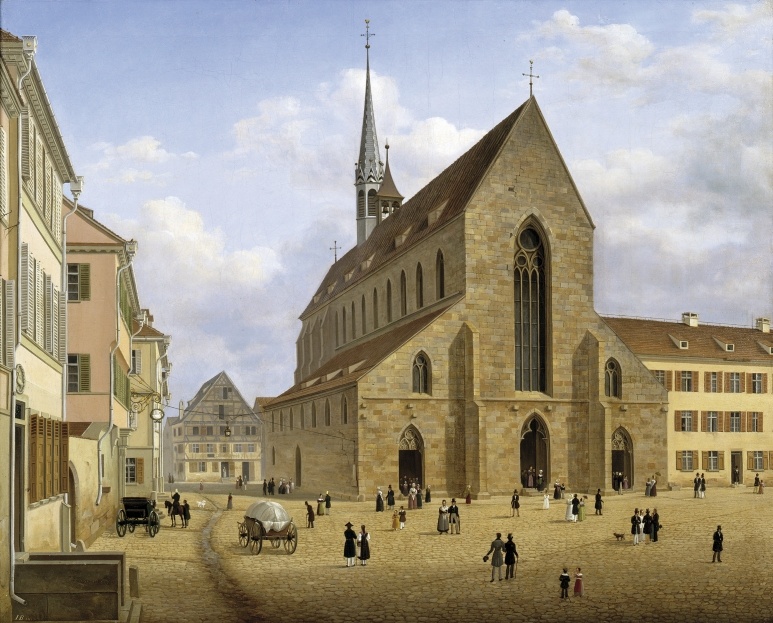 Gemälde: Blarerplatz und Hintere Kirche in Esslingen/Neckar (Stadtmuseum im Gelben Haus Esslingen CC BY-NC-SA)