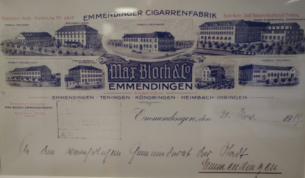 Briefkopf der Tabakfabrik Max Bloch & Co (Museum im Markgrafenschloss Emmendingen CC BY-NC-SA)