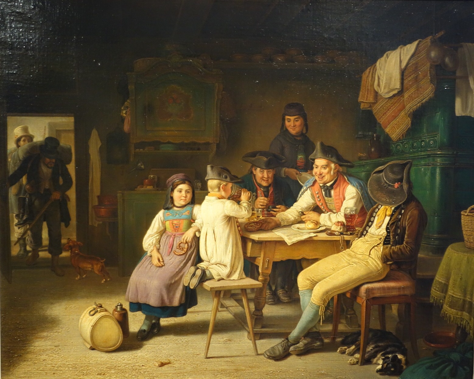 In der Wirtschaft, Bauern und Kinder am Tisch (oder:  Betzinger Wirtshausszene mit Kindern) (Stadtmuseum Horb CC BY-NC-SA)