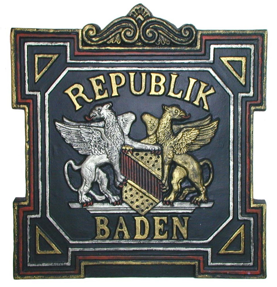 Grenztafel Republik Baden (Heimatmuseum Altes Rathaus Loßburg CC BY)