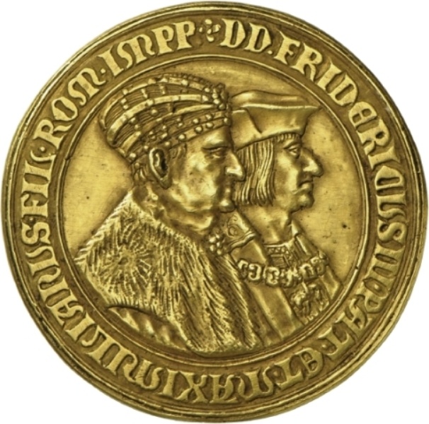 &quot;Judenmedaille&quot; auf die Kaiser Friedrich III. und Maximilian I. (Landesmuseum Württemberg, Stuttgart CC BY-SA)