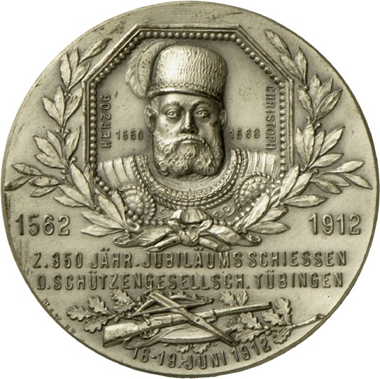 Medaille auf das 350-jährige Jubiläumsschießen der Schützengesellschaft Tübingen, 1912 (Landesmuseum Württemberg, Stuttgart CC BY-SA)