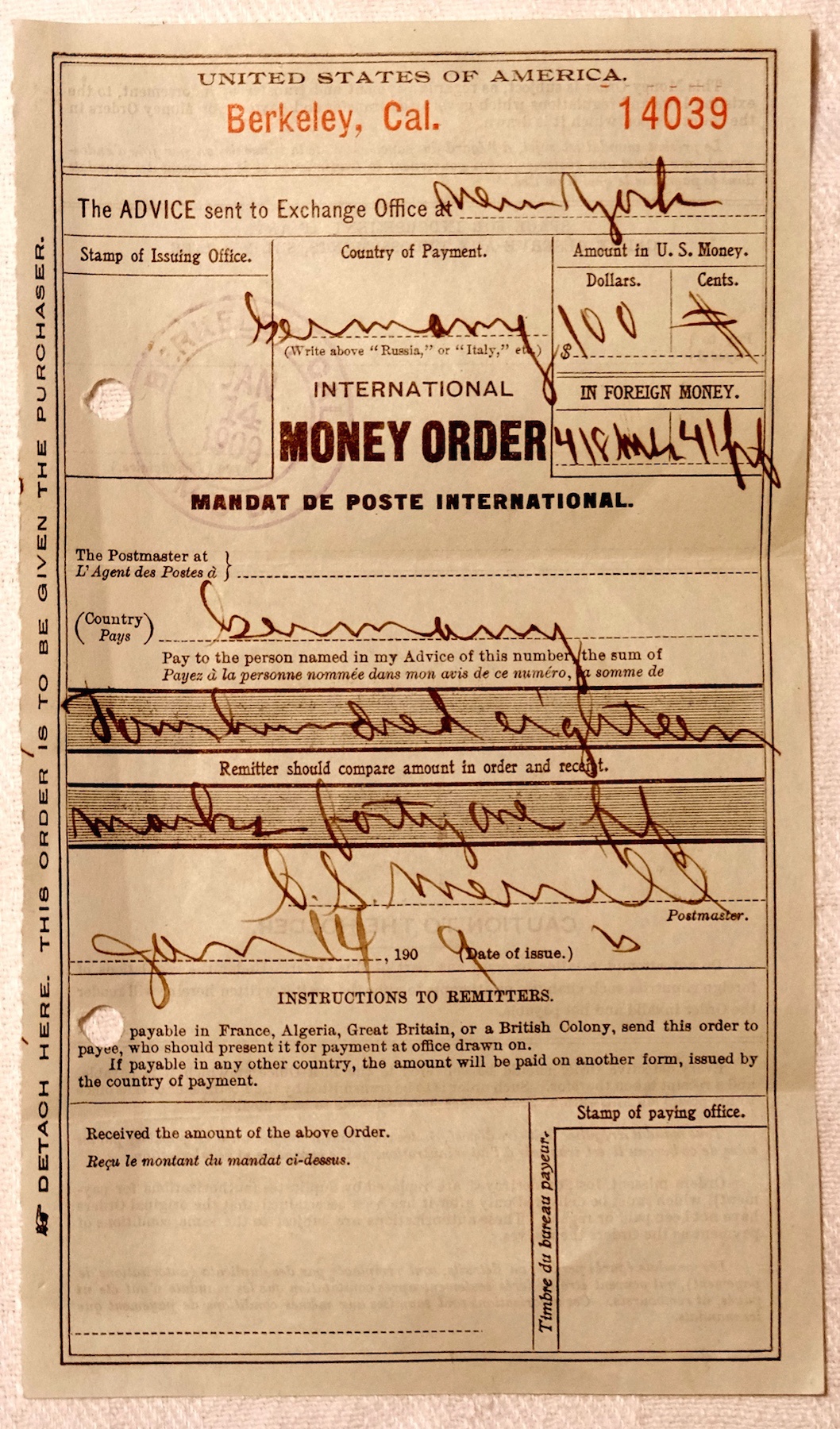 Geldanweisung per Post (Heimatmuseum der Trachtengruppe Leidringen CC BY-NC-SA)