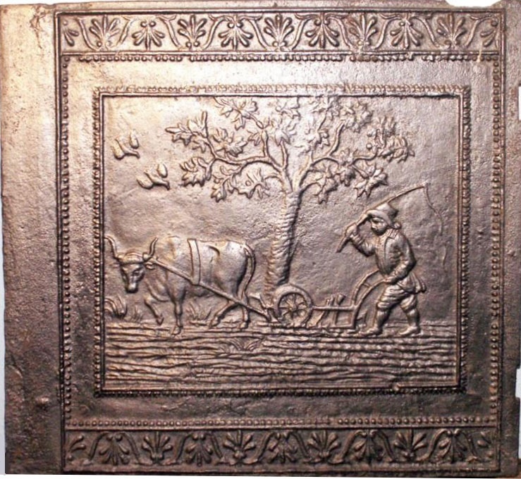 Ofenplatte mit pflügendem Bauern (Renchtäler Heimatmuseum Oppenau CC BY)