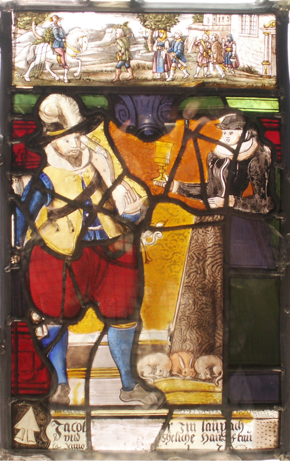 Scheibe: Oppenauer Gerichtszwölfer (Ratsherr) und seine Ehefrau (Fragment) (Renchtäler Heimatmuseum Oppenau CC BY)