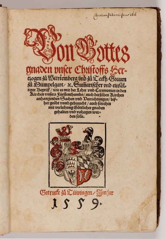 Die Große württembergische Kirchenordnung von Herzog Christoph, 1559 (Landesmuseum Württemberg, Stuttgart CC BY-SA)
