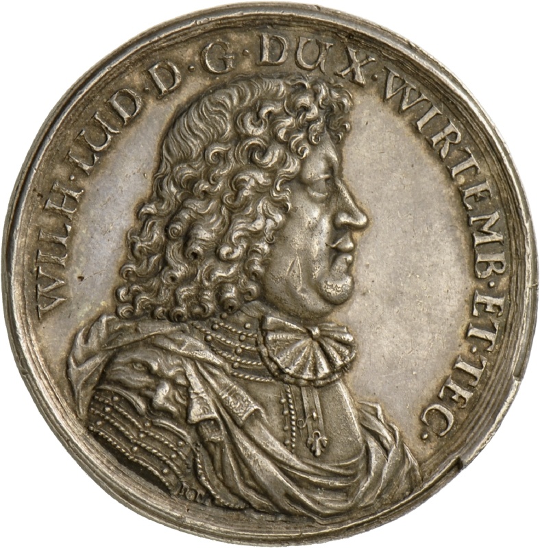 Medaille Herzog Wilhelm Ludwigs von Württemberg auf das 200. Jubiläum der Gründung der Universität Tübingen, 1677 (Landesmuseum Württemberg, Stuttgart CC BY-SA)