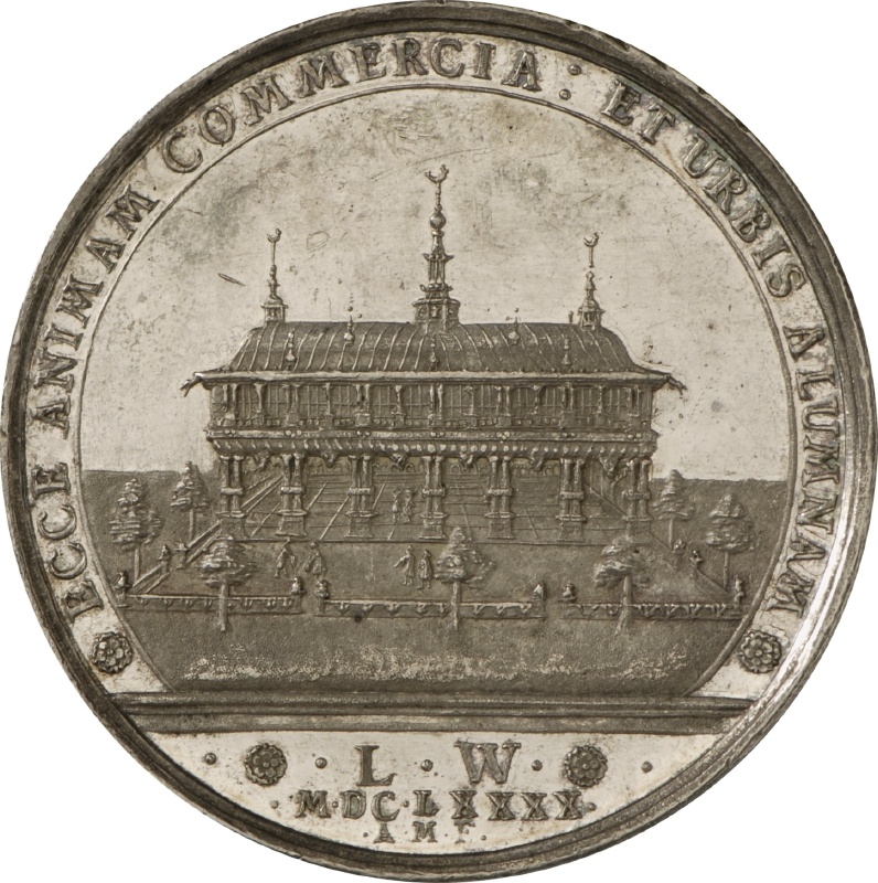 Bankportugaleser mit der Hamburger Börse und dem Elbhandel, 1690  (Landesmuseum Württemberg, Stuttgart CC BY-SA)