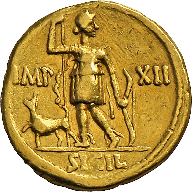 Aureus des Augustus mit Darstellung der Artemis/Diana (Landesmuseum Württemberg, Stuttgart CC BY-SA)