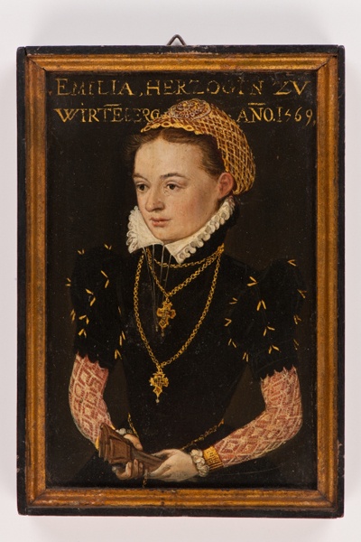 Miniaturporträt der Herzogin Emilia von Württemberg, spätere Pfalzgräfin von Simmern (Landesmuseum Württemberg, Stuttgart CC BY-SA)