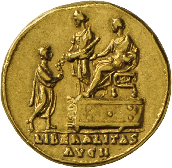 Aureus des Antoninus Pius mit Darstellung der Liberalitas (Landesmuseum Württemberg, Stuttgart CC BY-SA)