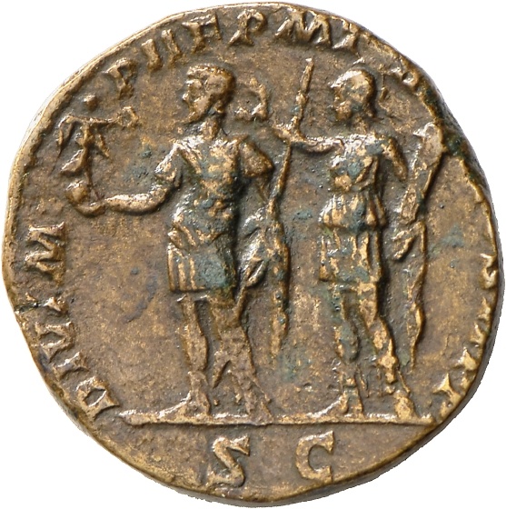 Sesterz des Septimius Severus mit Darstellung der den Kaiser krönenden Virtus (Landesmuseum Württemberg, Stuttgart CC BY-SA)