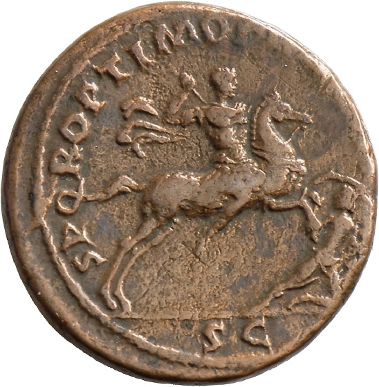 As des Trajan mit Darstellung des einen Feind niederreitenden Kaisers (Landesmuseum Württemberg, Stuttgart CC BY-SA)