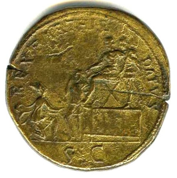 Sesterz des Trajan mit Darstellung der Einsetzung des parthischen Klientelkönigs (Landesmuseum Württemberg, Stuttgart CC BY-SA)