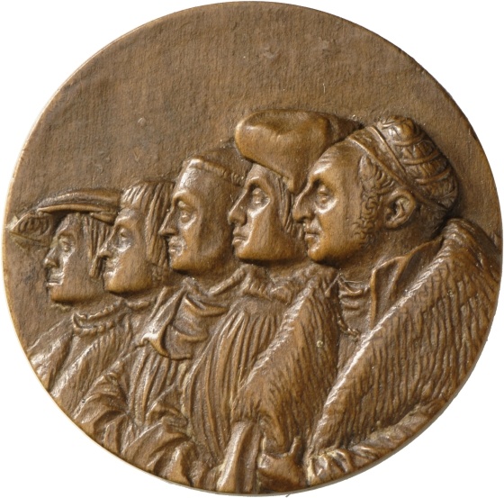 Holzmodell einer Medaille mit den Porträts der fünf Brüder Pfinzing, 1519 (Landesmuseum Württemberg, Stuttgart CC BY-SA)