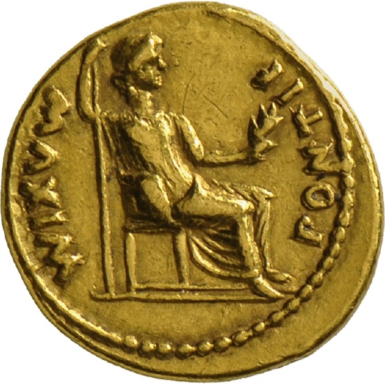 Aureus des Tiberius mit Darstellung der Pax/Livia (Landesmuseum Württemberg, Stuttgart CC BY-SA)