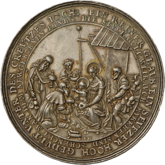Medaille von Sebastian Dadler auf die Anbetung der Könige und Neujahrswunsch, 1635 (Landesmuseum Württemberg, Stuttgart CC BY-SA)