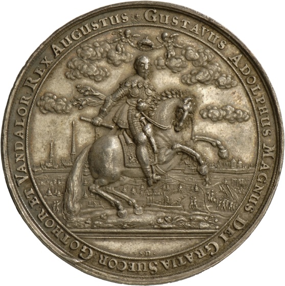 Medaille von Sebastian Dadler auf die 20-Jahrfeier der Eroberung Rigas durch Gustav Adolf von Schweden, 1641 (Landesmuseum Württemberg, Stuttgart CC BY-SA)