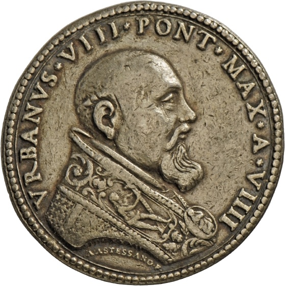 Medaille von Alessandro Astesano auf Papst Urban VIII. auf die Erneuerung der Hafenanlage Civitavecchias, 1632 (Landesmuseum Württemberg, Stuttgart CC BY-SA)