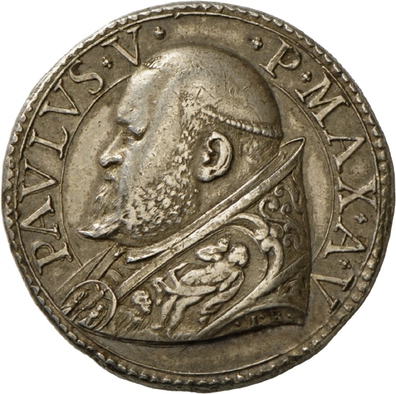 Medaille von Leonardo Benvenuti auf Papst Paul V. und die Acqua Paola, 1614 (Landesmuseum Württemberg, Stuttgart CC BY-SA)