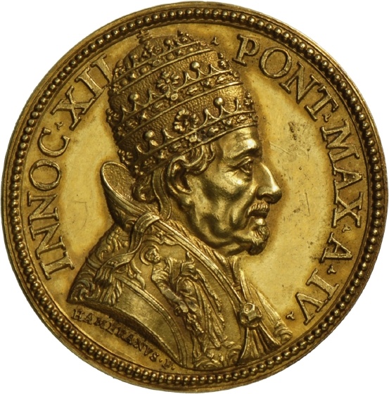 Medaille von Giovanni Hamerani auf Papst Innocenz XII. und die Vollendung des Palazzo Montecitorio, 1695 (Landesmuseum Württemberg, Stuttgart CC BY-SA)