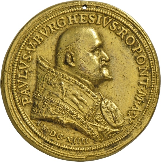 Medaille von Giacomo Antonio Moro auf Papst Paul V. und die Mariensäule vor Santa Maria Maggiore, 1641 (Landesmuseum Württemberg, Stuttgart CC BY-SA)
