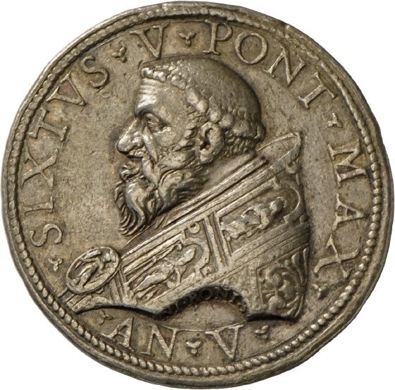 Medaille von Nicolo de Bonis auf Papst Sixtus V. und die Piazza del Popolo, 1589 (Landesmuseum Württemberg, Stuttgart CC BY-SA)