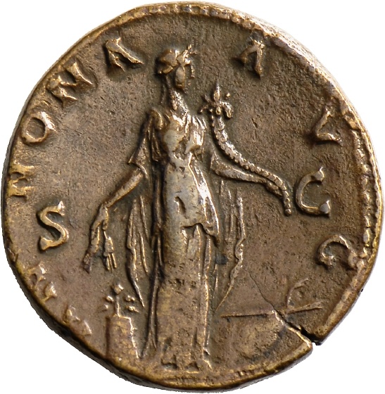 Sesterz des Antoninus Pius mit Darstellung der Annona Augusti (Landesmuseum Württemberg, Stuttgart CC BY-SA)