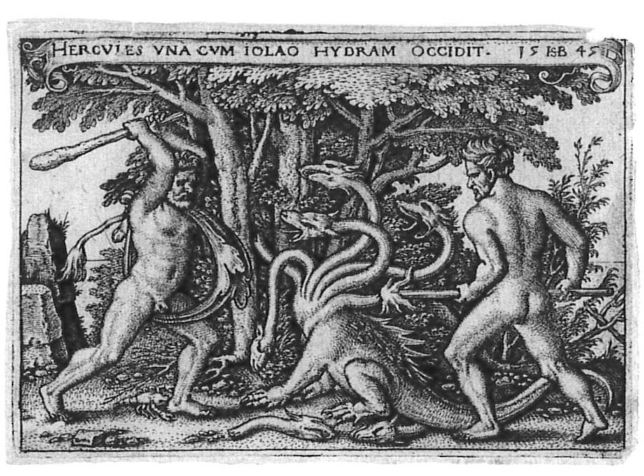 Sebald Beham: Herkules tötet die Hydra (Städtisches Graphik-Kabinett Backnang CC BY-NC-SA)
