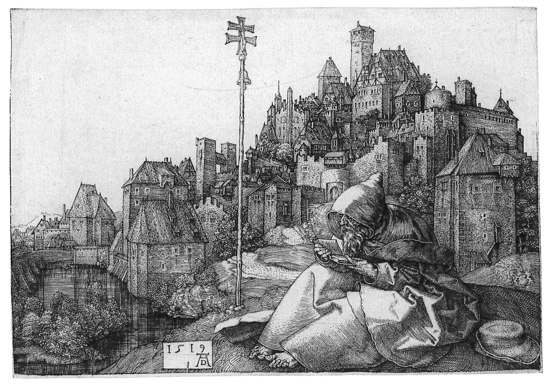 Albrecht Dürer: Der hl. Antonius vor der Stadt (Städtisches Graphik-Kabinett Backnang CC BY-NC-SA)