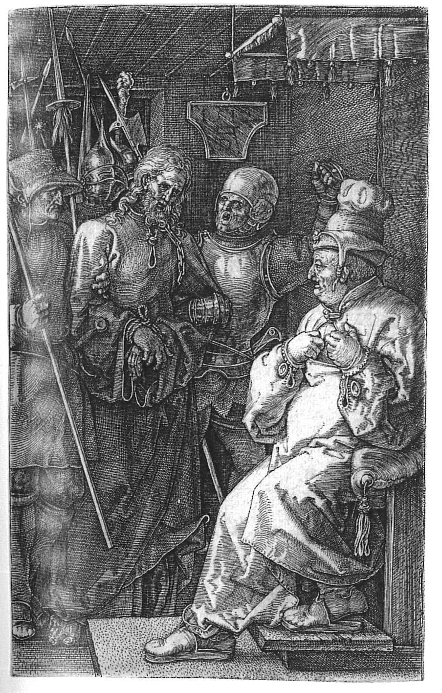 Albrecht Dürer: Kupferstich-Passion – Christus vor Kaiphas (Städtisches Graphik-Kabinett Backnang CC BY-NC-SA)
