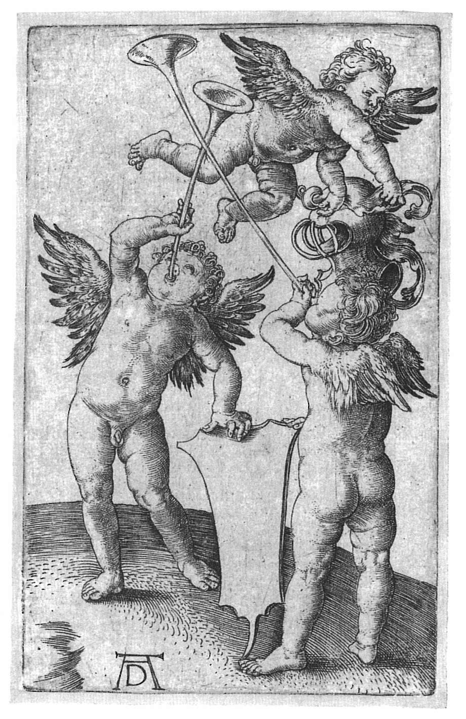 Albrecht Dürer: Drei Genien als Wappenhalter (Städtisches Graphik-Kabinett Backnang CC BY-NC-SA)