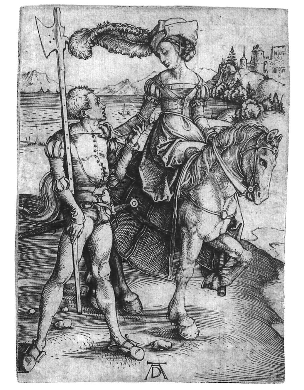 Albrecht Dürer: Das Fräulein zu Pferde und der Landsknecht (Städtisches Graphik-Kabinett Backnang CC BY-NC-SA)