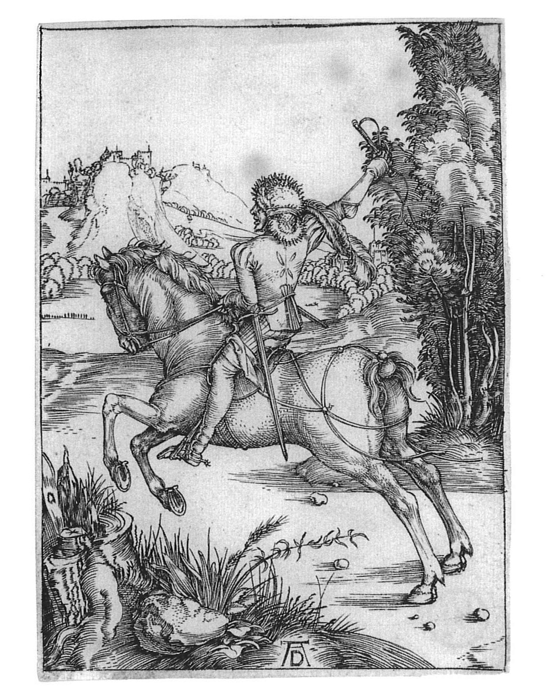 Albrecht Dürer: Galoppierender Reiter (Der kleine Kurier) (Städtisches Graphik-Kabinett Backnang CC BY-NC-SA)