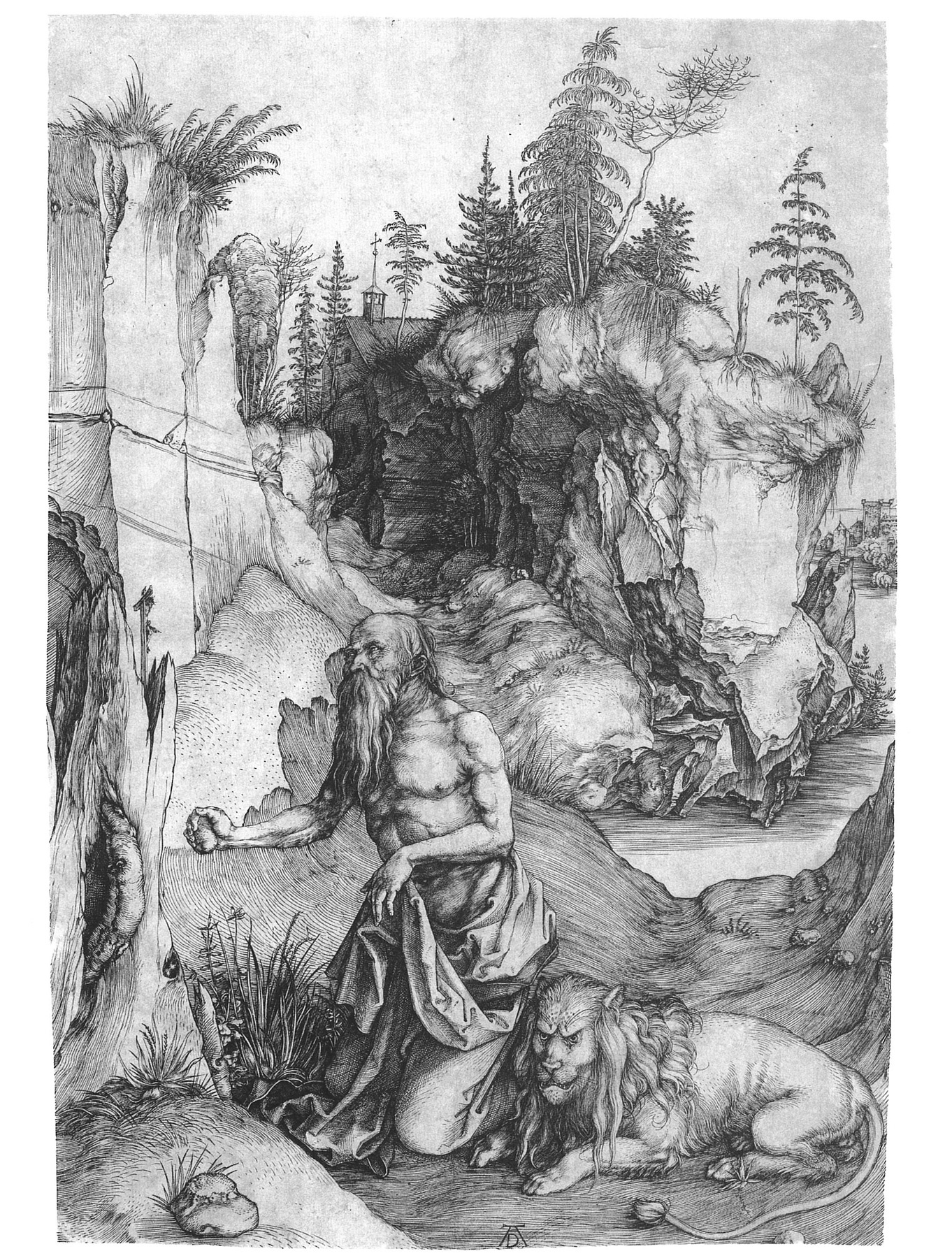 Albrecht Dürer: Der hl. Hieronymus in der Wüste (Städtisches Graphik-Kabinett Backnang CC BY-NC-SA)