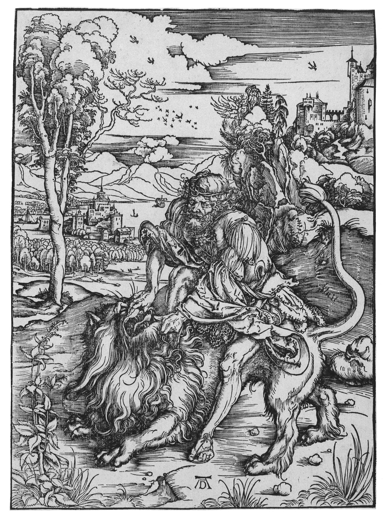 Albrecht Dürer: Samson kämpft mit dem Löwen (Städtisches Graphik-Kabinett Backnang CC BY-NC-SA)