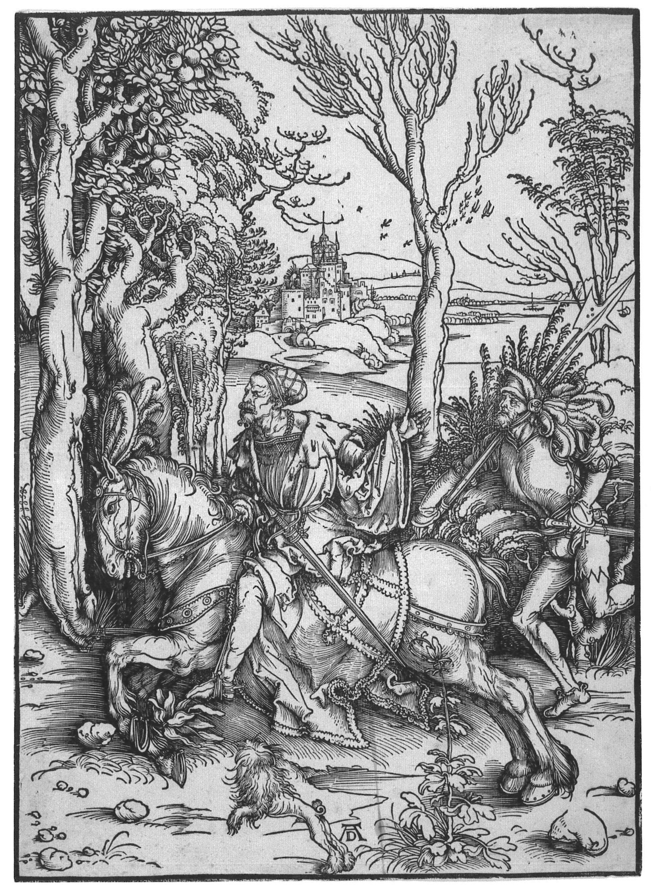 Albrecht Dürer: Ritter und Landsknecht (Städtisches Graphik-Kabinett Backnang CC BY-NC-SA)