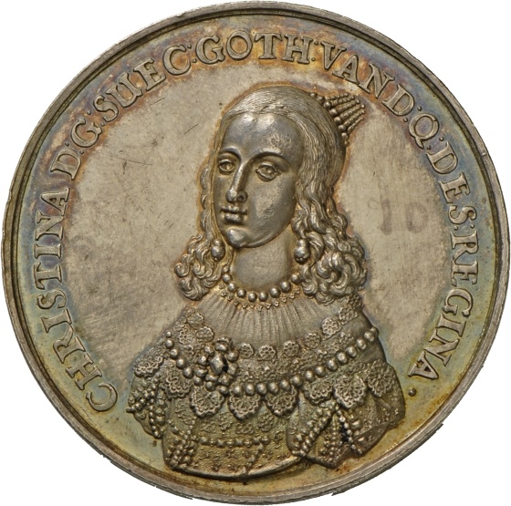 Medaille von Sebastian Dadler auf die Thronfolge Christinas von Schweden Gustav II. Adolf, 1642/44 (Landesmuseum Württemberg, Stuttgart CC BY-SA)