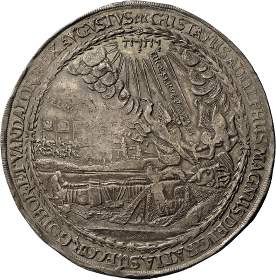 Medaille nach Sebastian Dadler auf die Überführung des Leichnams König Gustav II. Adolfs nach Schweden und seine Bestattung, 1634 (Landesmuseum Württemberg, Stuttgart CC BY-SA)