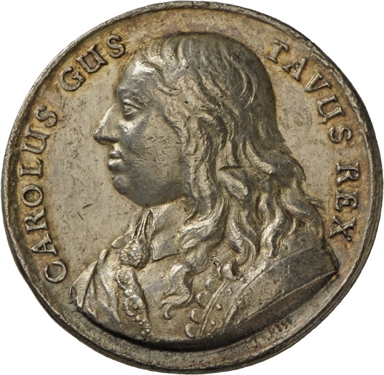 Medaille von Erich Parise auf die Übergabe der schwedischen Krone von Königin Christina von Schweden an Karl X. Gustav, 1654 (Landesmuseum Württemberg, Stuttgart CC BY-SA)