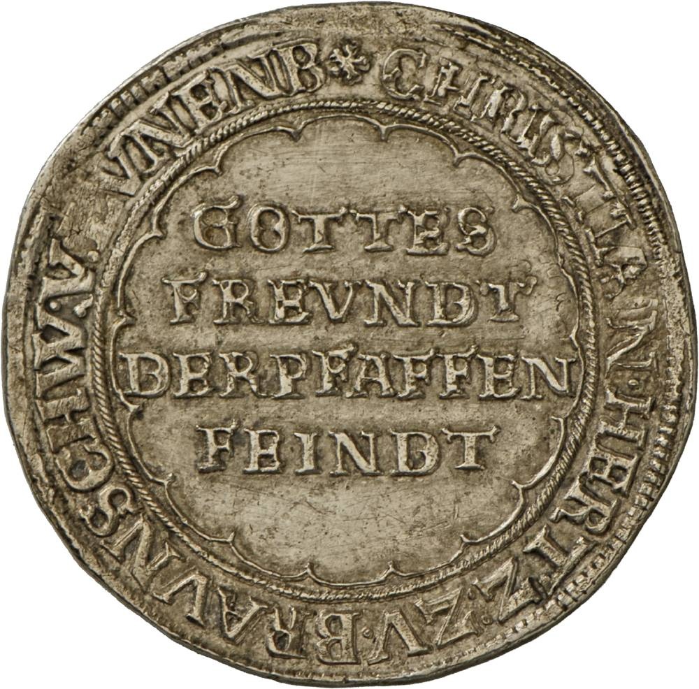 „Pfaffenfeindtaler“ des Herzogs Christian von Braunschweig-Wolfenbüttel, 1622 (Landesmuseum Württemberg, Stuttgart CC BY-SA)