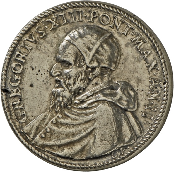 Medaille von Federico Parmense auf Papst Gregor XIII. und die Bartholomäusnacht, 1572 (Landesmuseum Württemberg, Stuttgart CC BY-SA)