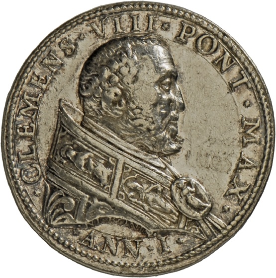Medaille von Niccolo Bonis auf Papst Clemens VIII. mit Darstellung von Justitia und Clementia, 1592 (Landesmuseum Württemberg, Stuttgart CC BY-SA)