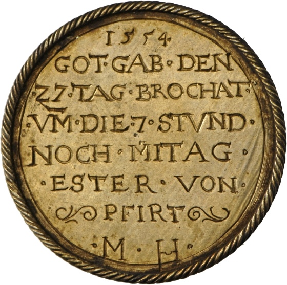 Medaille auf die Geburt Ester von Pfirt, 1554 (Landesmuseum Württemberg, Stuttgart CC BY-SA)