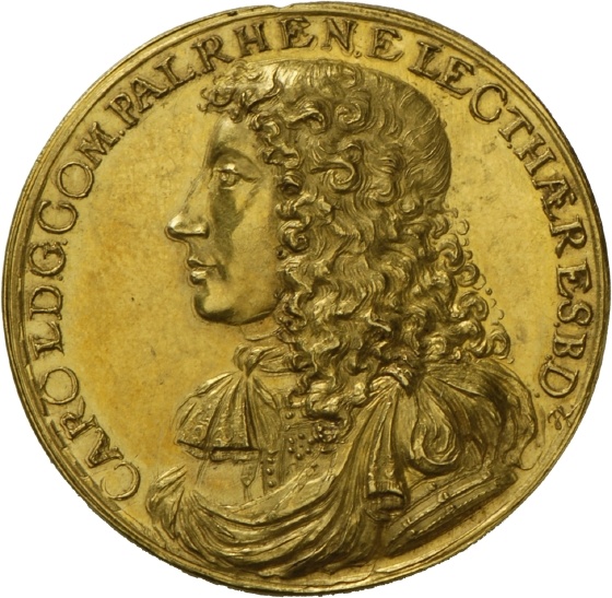 Medaille auf die Vermählung des Kurfürsten Karl mit Wilhelmine Ernestine von Dänemark, 1671 (Landesmuseum Württemberg, Stuttgart CC BY-SA)