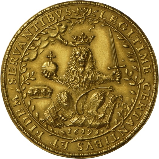 Medaille auf die Krönung Friedrichs V. von der Pfalz zum König von Böhmen, 1619 (Landesmuseum Württemberg, Stuttgart CC BY-SA)